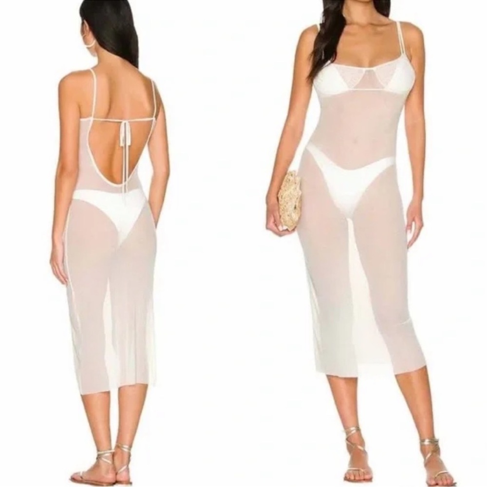 We Wore What | Scoop Back Power Mesh Maxi Dress Cover Up in White NEW